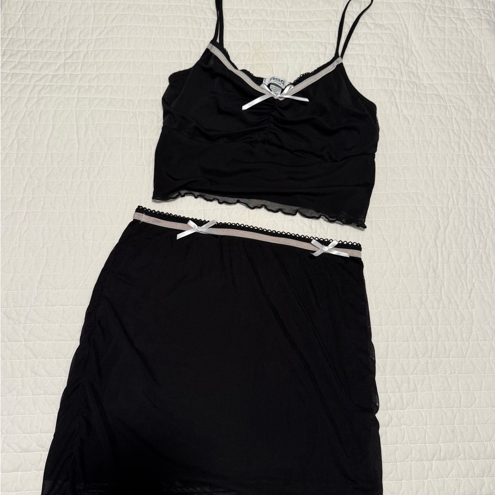 RSQ Black Skirt Set with White Accents